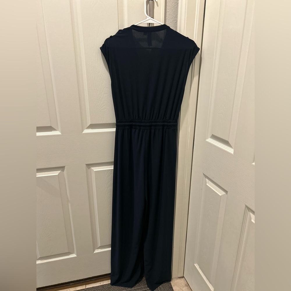 SoHo Navy Jumpsuit Gold Button Detail Wide Leg with Pockets Women’s Size Small - Picture 6 of 6